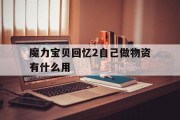 魔力宝贝回忆2自己做物资有什么用(魔力宝贝回忆2自己做物资有什么用处)